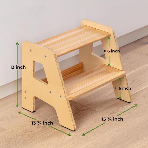 WOODENN Ocodile Stepping-Up Set - Standing Tower and Step Stool for Kids (Varnished)