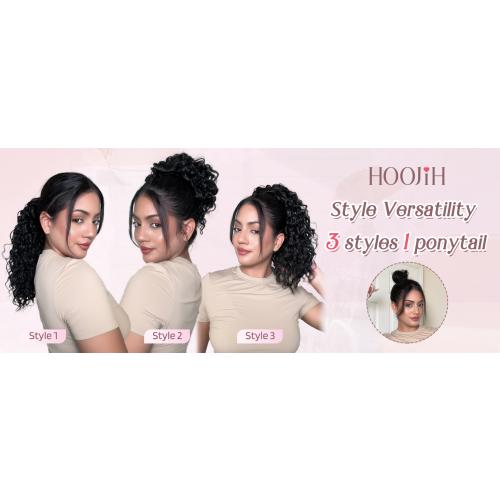 HOOJIH Ponytail Extension, Drawstring Ponytail Hair Extensions 26 Inch Long Curly Wavy Ponytail Natural Wavy Synthetic Hairpiece for Women Daily Use - Light Golden Blonde with White Blonde