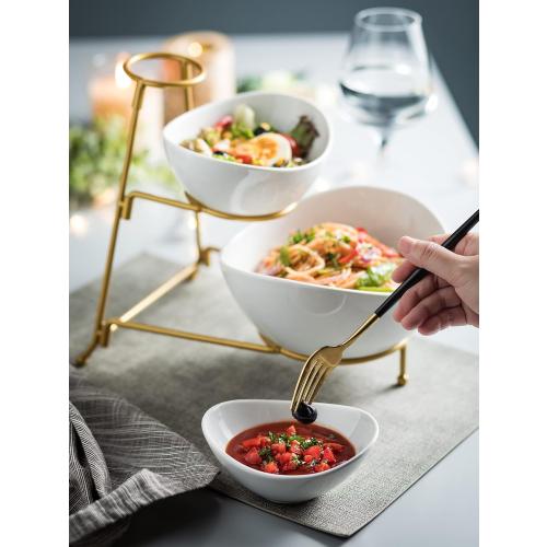 3 Tier Serving Bowls with Stand, Chips and Dip Serving Dishes Set for Entertaining Party, Ceramic Fruit Bowl for Salad Soup Snacks, Microwave & Dishwasher Safe