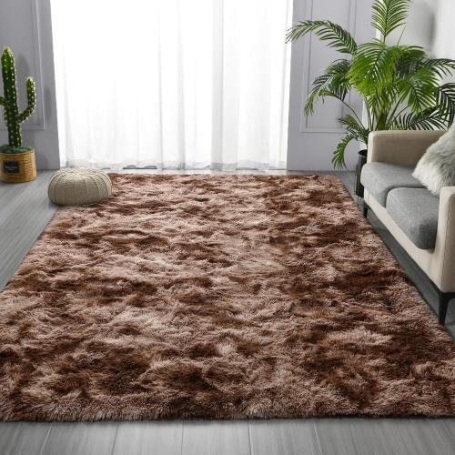 Large Shag Area Rugs Tie-Dyed Plush Fuzzy Rugs for Living Room, Ultra Soft Fluffy Furry Rug for Bedroom, Indoor Carpet Nursery Rugs for Kids Room Home Decor, Coffee