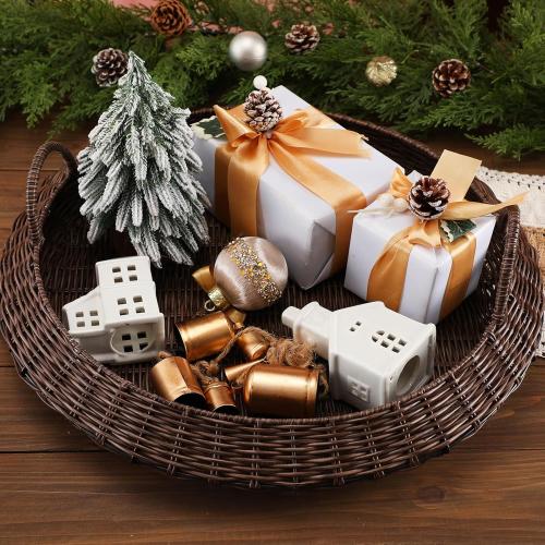 22 Inch Oversized Round Woven Basket Christmas Woven Serving Tray Round Rattan Effect Decorative Basket for Fruit Bread Storage Multipurpose Kitchen Holder Material for Home Organization