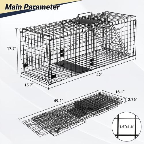 Humane Large Animal Trap Black 42 x 15.7 x 17.7 inch, Easy to Set & Release Animal Trap Cage, Collapsible Live Traps for Dogs, Raccoons, Foxes, Coyotes