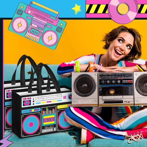 24 Pcs 80s90s Retro Radio Bags Party Favors, Black