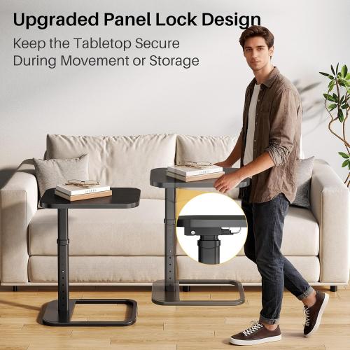 Adjustable Height TV Tray Table with Bumper Rounded Corner Design & Flip-top Side Table for Bedroom, Living Room, Bathroom and Study, End Table for Eating, Dinner or Laptop, Black