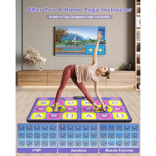 Flannel Dance Mat for TV with Camera, Non-Slip Exercise Dance Pad with Yoga Mode for Kids & Adults, Family-Friendly Electronic Game Mat Toy Gifts for Girls & Boys (Purple)