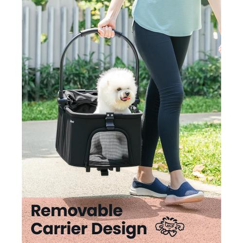 4 Wheels Pet Stroller, Dog Stroller for Small/Medium Dogs and Cats up to 33 lbs, One-Click Fold & Draggable, Removable Carrier, Zipperless Entry, Mesh Windows, Black