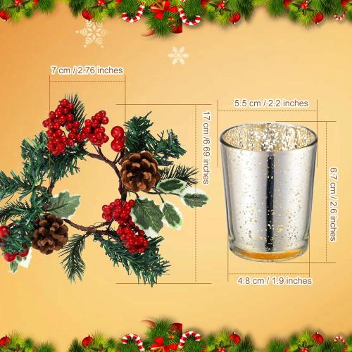 Ceenna Christmas Candle Rings Wreaths Pine Cones Garland Red Berry Poinsettia Pine Garland Candle Ring Holder for Christmas Wedding Home Table Centerpiece Party
