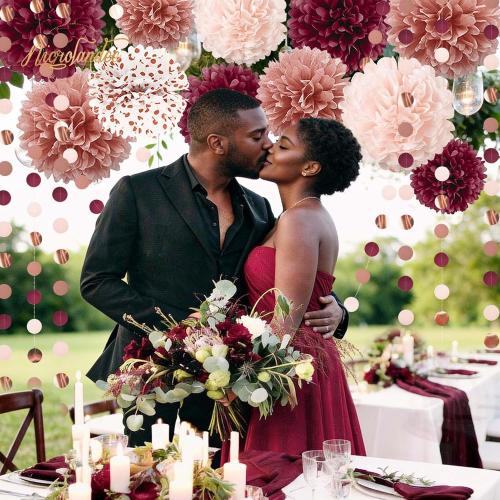 NICROLANDEE Bachelorette Party Decorations 15Pcs Burgundy Tissue Pom Poms