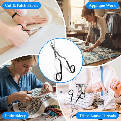 Double Curved Bent Handle Embroidery Scissor for Machine,Black