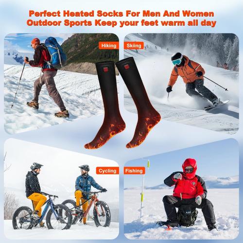 Heated Socks,7.4V 3200mAh Rechargeable Electric Socks for Men Women with 3 Heating Levels, Thermal Socks with Button Control for Ski Hunting Cycling Camping Hiking(Black)