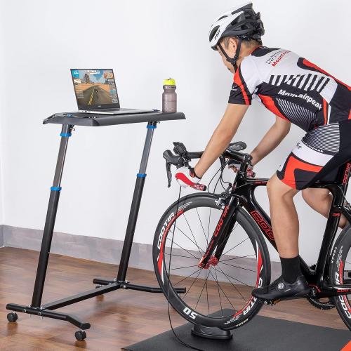 CXWXC Indoor Cycling Desk - Adjustable Height Bike Deak Laptop Stand Non-Slip Surface - Portable Bike Trainer Fitness Desk with Lockable Wheels