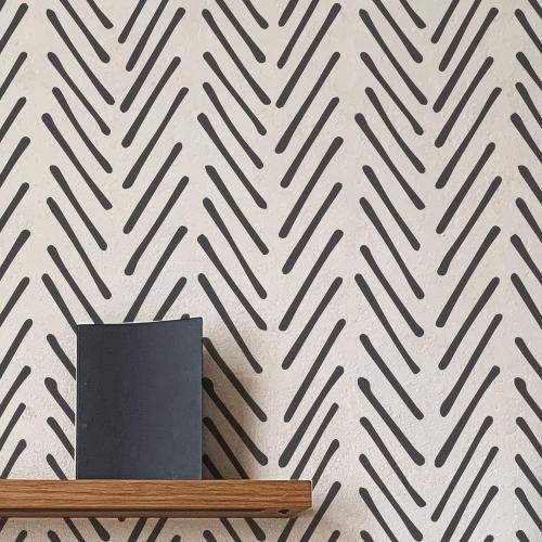 Size 24x 36  Color White / Volga - 24 x 36 XL Wall Stencil, Herringbone Hand Drawn, Large Allover Wall Stencils for Painting, Stencils for Walls, Minimal Stencil Pattern