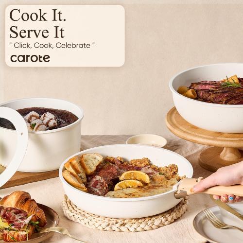 CAROTE Pots and Pans Non Stick, Cookware Sets Detachable Handle, Induction Kitchen Pots and Pans,NonStick Cooking Set, Oven/Dishwasher/Fridge Safe, Space Saving