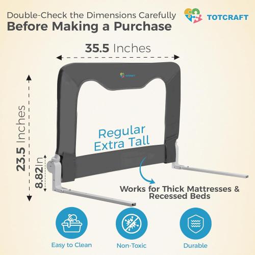 TotCraft Bed Safety Rails for Toddlers - Bed Rail Guard for Queen, King, Full Szie, Twin Mattress Bed (Grey, 35.5W*23.5H Inch (Regular Extra Tall)) ‼️used‼️