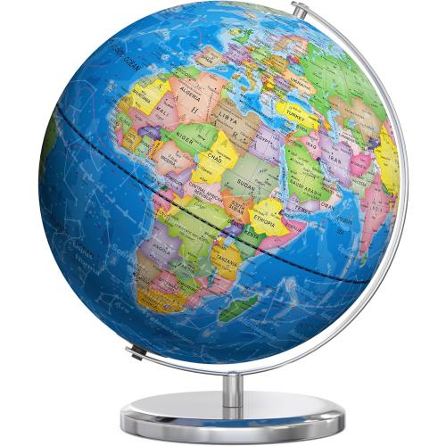 SOUNDANCE 13 Inch World Globe with Stable Heavy Metal Base, Educational Globe for Kids Learning, Large Globes Lamp with Colorful HD World Map Details, Constellation