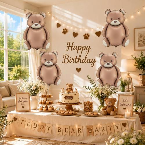 Simgoing 12 Pcs 21x35'' Big Brown Bear Balloons Matte Cartoon Bear Foil Birthday Balloons for Baby Shower Decoration Gender Reveal Jungle Animal Farm Zoo Woodland Themed Party Decor Supplies (Classic)