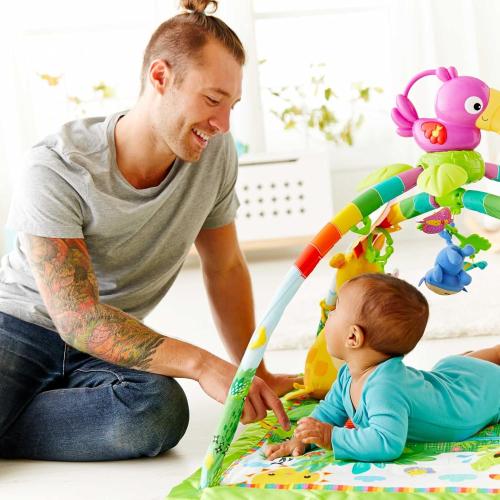 Fisher-Price Baby Playmat Rainforest Music & Lights Deluxe Gym with 10  Activities & Toys for Developmental Play for Newborns Ages 0  Months