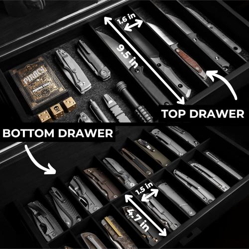 Holme & Hadfield Premium Knife Display Case for up to 50 Knives – Extra Large Handcrafted Wooden Pocket Knife Organizer for Collections – Birthday Gift for EDC Collectors – Luxury Built to Last