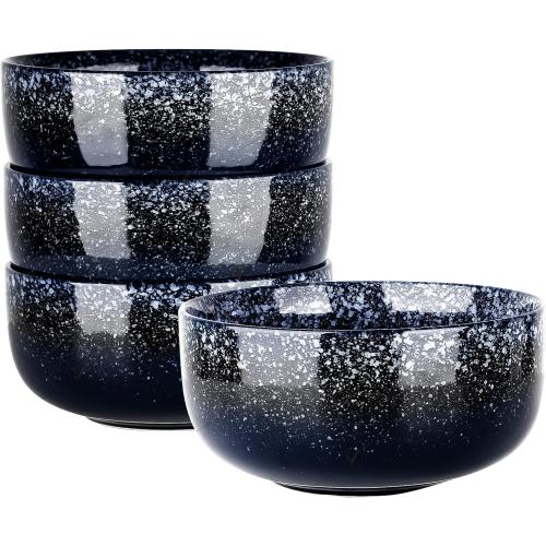 S&Q'S CERAMICS Bowl Set of 4, 36 Ounce Kitchen Bowls for Soup, Large Cereal, Breakfast, Oatmeal, Microwave and Dishwasher Safe, [Set of 4], (Navy Blue)