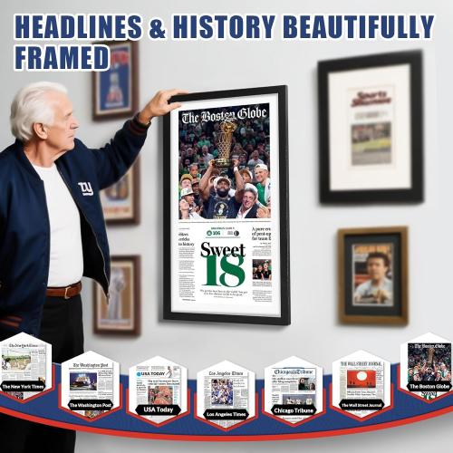JupDec 11 × 22 Up to 13 × 24 Newspaper Frame, Premium Wood Display Case with Acrylic Panel, Wall Mount or Tabletop Stand, Perfect for Home & Office Decor, Ideal Gift for Collector, 1 Pack, White  ‼️unused ‼️