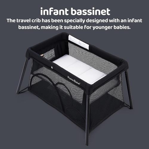 Color Black Pamo Babe Travel Crib Lightweight Playpen Baby Playard with Bassinet Portable Mini Playard