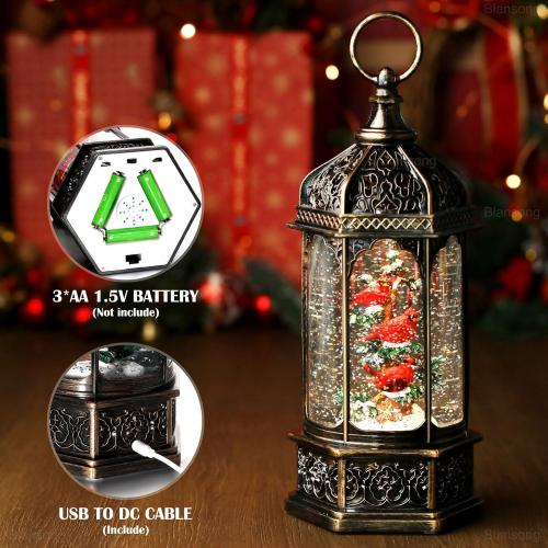 Cardinal Snow Globe Christmas Decorations Gifts Auto Snowfall Glitter Music Collection Cardinal Decor with 6H Timer USB/Battery Powered 12.5 inch