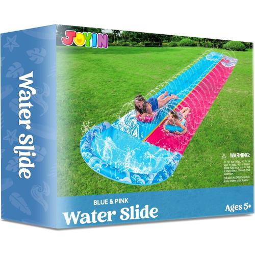JOYIN 32.5FT Water Slide and 2 Inflatable Boards, Extra Long Heavy Duty Double Lawn Waterslide with Sprinkler for Kids Adults Backyard Summer Water Toy Outdoor Fun, Blue, Pink