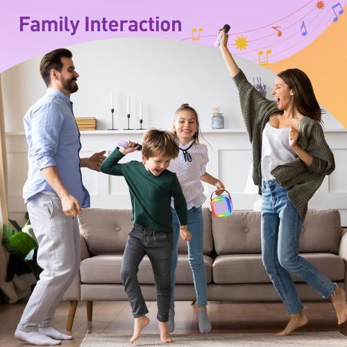 Mini Karaoke Machine: Mini Karaoke Machine with 2 Wireless Karaoke Microphones and Light for Family Home Party - Portable Singing Karaoke Speaker - Stage-subwoofers (Purple)