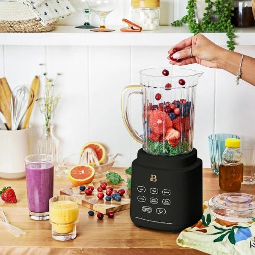 B PowerExact High-Performance 700-Watt Blender by Drew Barrymore, 50-Ounce Pitcher, Stainless 4-Tip Blade, 3 Speeds   4 Presets, Dishwasher-Safe Parts, Travel Cup Included (Black Sesame)