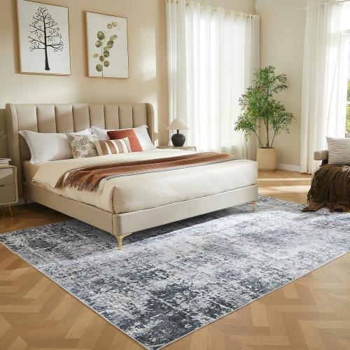 Size 5x7 Color grey  Area Rugs, Modern Abstract Rug with Anti Slip Backing, Stain Resistant Washable Rugs for Living Room, Non-Shedding Machine Washable Area Rug, Grey/White, 5'x7'