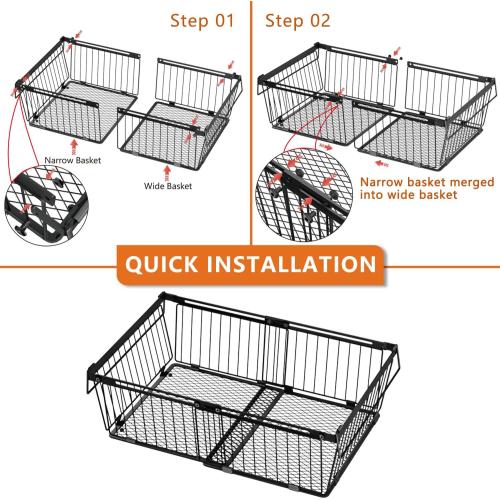 Large Freezer Organizer Bins，Upgraded Bottom Leak-Proof net，6 Pack， Expandable Stackable Chest Freezer Containers with Handle，for Fridge, Deep Freezer, Cabinet, Kitchen, Pantry (Black-6Pack)