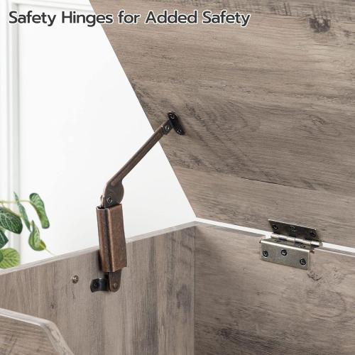 HOOBRO Storage Bench, 39.4” Retro Wooden Storage Chest with U-Shaped Cut-Out Pull, Safety Hinge, Supports 220 lb and Easy Assembly for Toy Box Organizer (Greige) BG771CW01