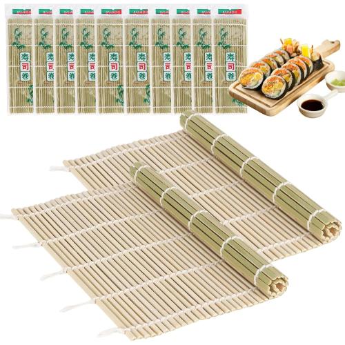 10PCS Bamboo Sushi Mat 9.5x9.5 – Durable Bamboo Sushi Rolling Mat, Tightly-Bound Design for Home Cooking & Professional Sushi Making (Green)