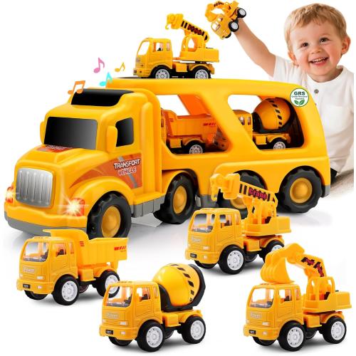 Nicmore Construction Truck Toddler Toys Car: Toys for 1 2 3 4 Year Old Boy 5 in 1 Carrier Toys for Kids Age 1-3 2-4| 18 Months 2 Year Old Boy Christmas Birthday Gifts