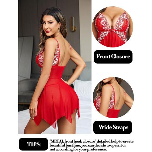Size xxl...Avidlove Women Lace Lingerie Front Closure Babydoll V Neck Nightwear Sexy Chemise Nightie