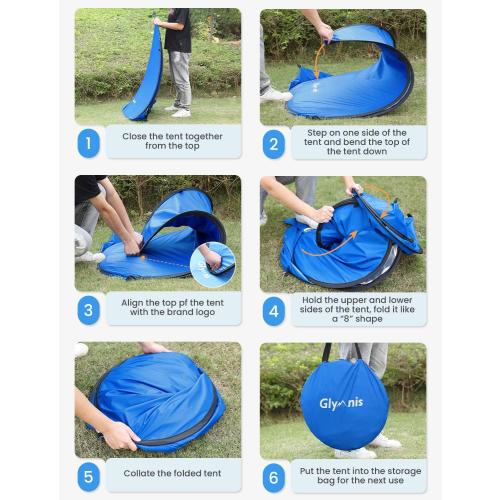 Blue Large Size Glymnis Pop Up Beach Tent Beach Shade Tent for 1-4 Persons Sun Shelter UPF 50  Enclose Zipper Door Portable Easy Up Beach Tent