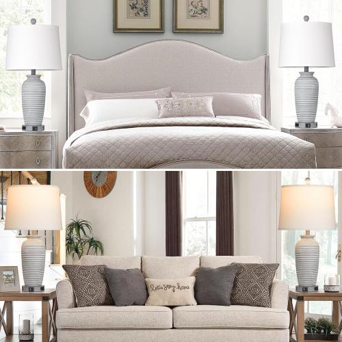 CINSARY 25 Farmhouse Jar Table Lamps Set of 2, 3 Way Touch Control Rustic Bedside Lamps with USB A C Ports & AC Outlet, Pot Nightstand Lamps for Bedroom Living Room (LED Bulbs Included)