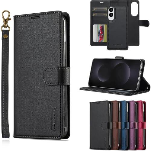 HAII for Samsung Galaxy S25 Edge 2025 Case, 2 in1 Multifunctional Detachable Wallet Phone Case for Men Women with RFID Blocking Wrist Strap Shockproof Protective Case for Galaxy S25 Edge (Black)