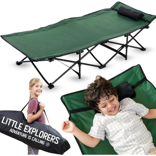 LITTLE EXPLORERS Kids cot, Child Camping and Travel Cot, Kids Cots for Sleeping, Foldable Bed for Kid, Includes Pillow and Bag | Age 3-12 | 60inch