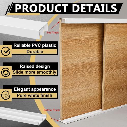 Landical 2 Sets 4 ft Long Plastic Sliding Cabinet Door Track Hardware Set for 1/2 Thick Panels Glass Window Cabinet Door Track for Sliding Closet Doors, Easy Quick Installation