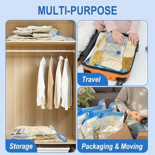 Vacuum Storage Bags with Hand Pump, Plastic Packaging Bags, 80% Space Saver Vacuum Seal Bags for Clothing, Travel Lugggage, Blankets, Comforters, 10 Jumbo