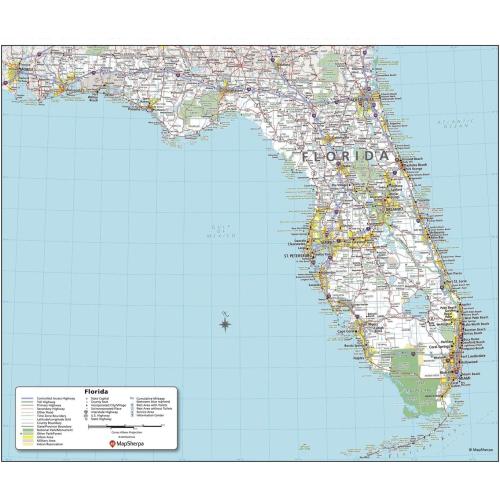 MapSherpa: Florida State Wall Map - 24.5 x 29 inch Poster - Front Lamination