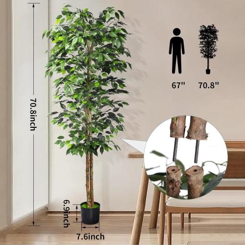 2Packs 6FT Artificial Ficus Trees with Realistic Leaves and Natural Trunk, Faux Ficus Tree with Sturdy Plastic Nursery Pot, Fake Ficus Tree for Office Home Farmhouse for Indoor Outdoor Decor