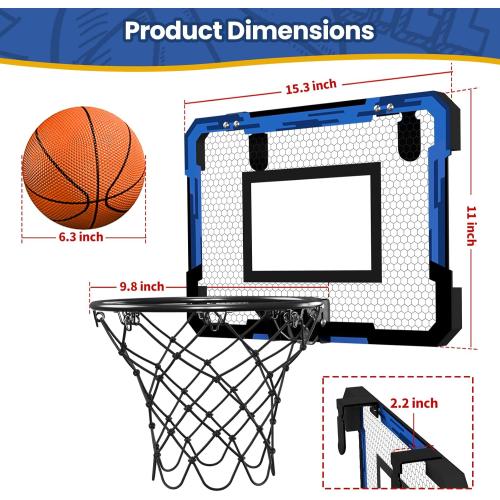 QDRAGON Mini Basketball Hoop, Over The Door Indoor, with 3 Balls/Inflator/Breakaway Rim, Basketball Toy Gifts for Kids and Adults, Suit for Bedroom/Office/Outdoor
