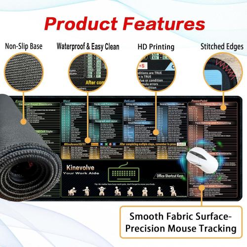 Excel/Word/Outlook/PowerPoint Shortcut Keys Mouse Pad, Shortcut Mat for Pc Office,Large XXL Gaming Mousepad,Non-Slip Stitched Edge 35.4 x 15.7