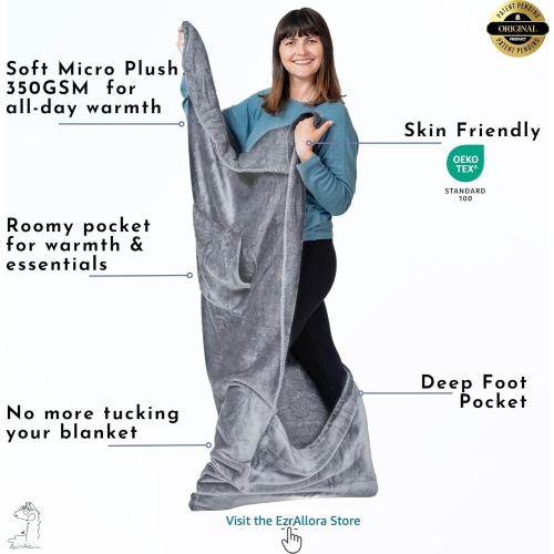 Fleece Lightweight Foot Pocket Blanket -Patent Pending- Gamer Gift for Men Who Have Everything - Gifts for Men Who Wants Nothing and Elderly Dads (Fleece, Silver Grey)
