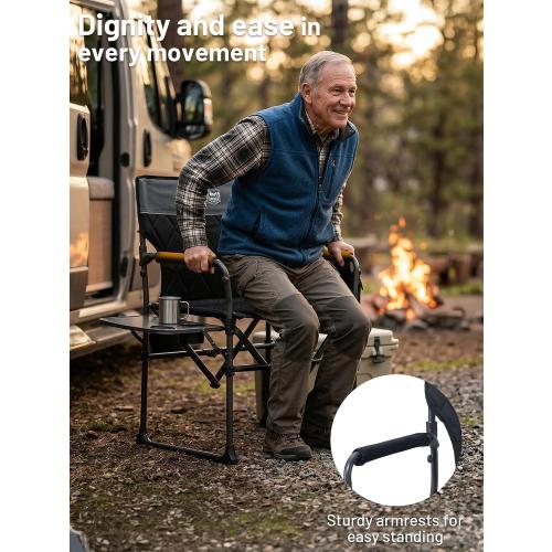 TIMBER RIDGE 400lbs Heavy Duty Camping Chair Portable Directors Chair | Folding Camp Chair with Side Table & Pocket Compact Size for Outdoor, Lawn, Sports and Fishing, Black