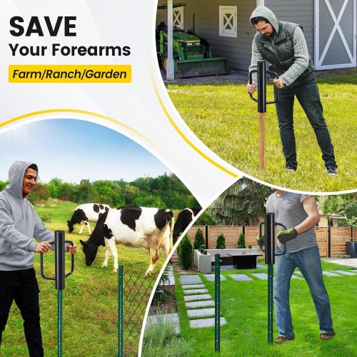 Fence Post Driver, 17 Inch Post Driver with Handle, 2.7 inch Inner Diameter Hand Post Pounder, 12LB Heavy Duty Black Iron T Post Pole Pounder Hand Post Rammer for U Fence Post Wooden Post