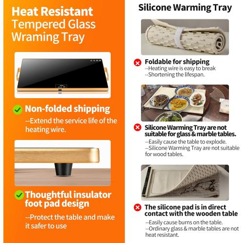 Electric Warming Tray（XXL 32”x18”），Food Warmer with Thermostat and Full Surface Heating，Food Warming Mat with 2 Temperature Modes for Parties Buffet，Gatherings，Gold Edge Handles Warming Mat for Food