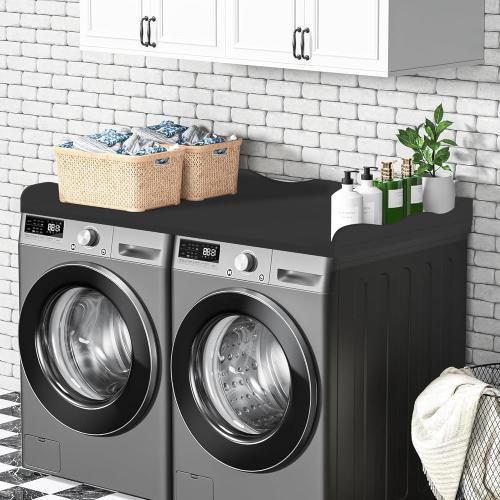 Washer Dryer Countertop,54''X27.6'' Wave Edge Wood Shelf Topper with Anti-Slip Patches,Laundry Room Washer and Dryer Laundries Hamper Counter Storage Organization (Black)